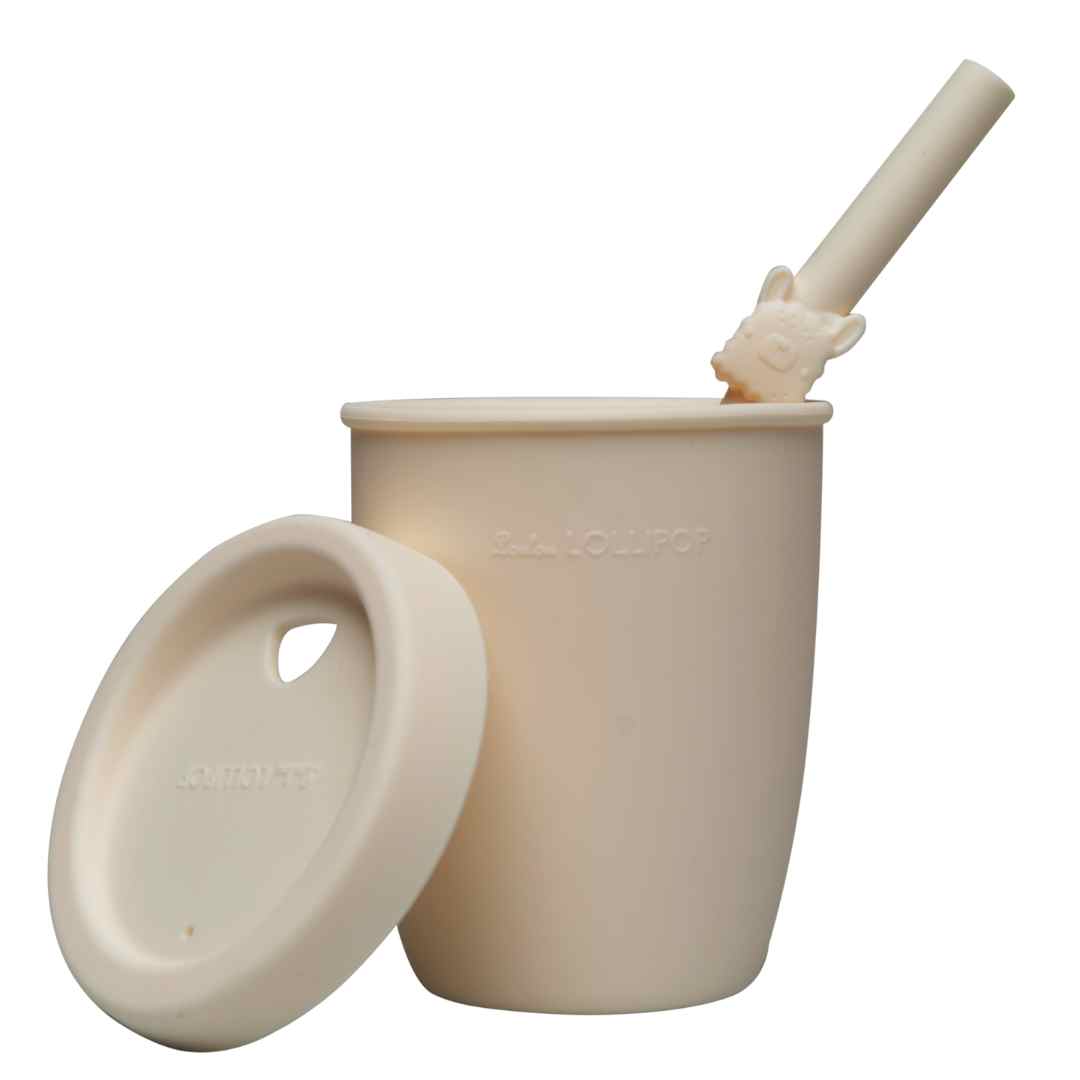 Cream Llama Silicone Toddler Cup with Straw & Lid