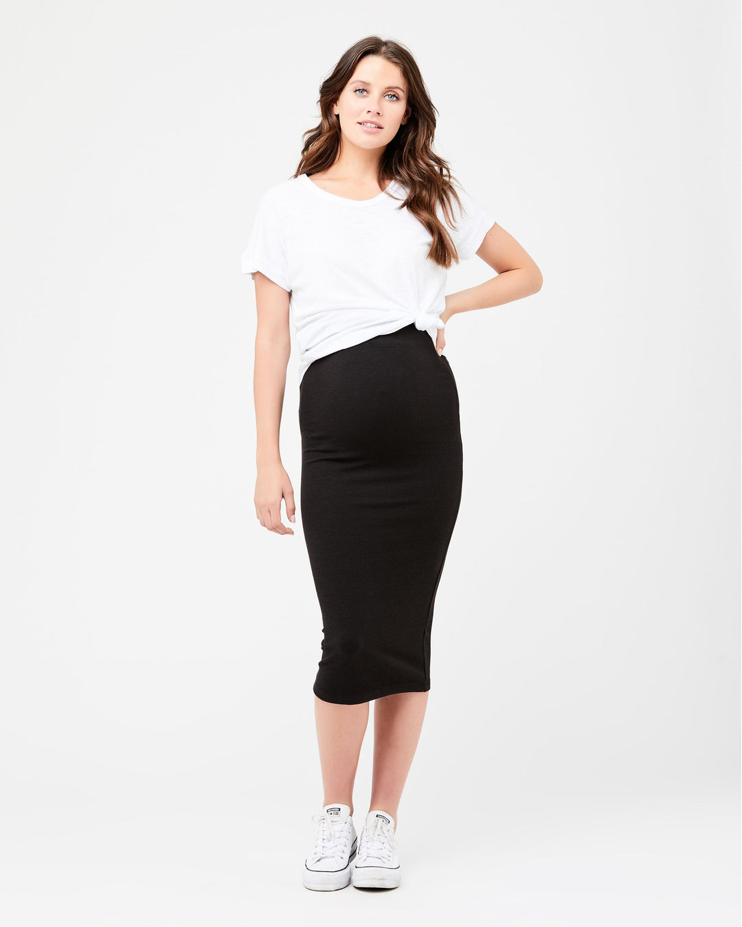 RIPE Ribbed Knit Pencil Skirt in Black - Nest and Sprout Maternity