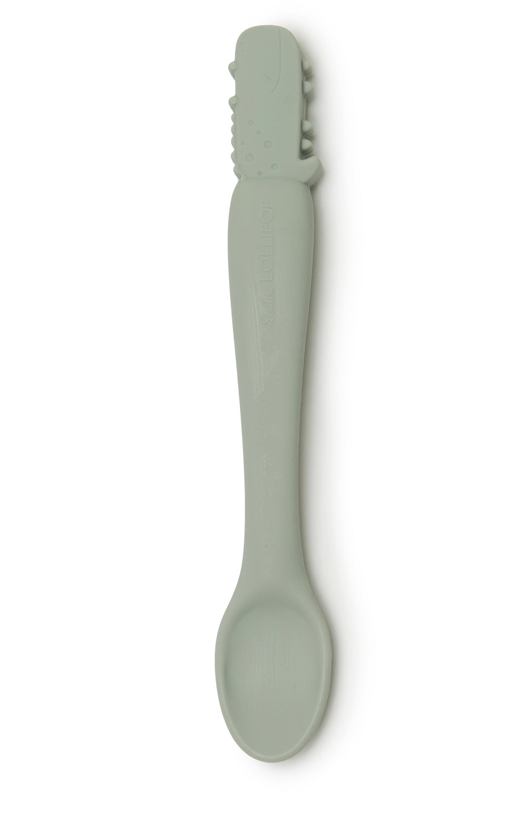 alligator sage green Silicone Infant Feeding Spoon from LouLou Lollipop