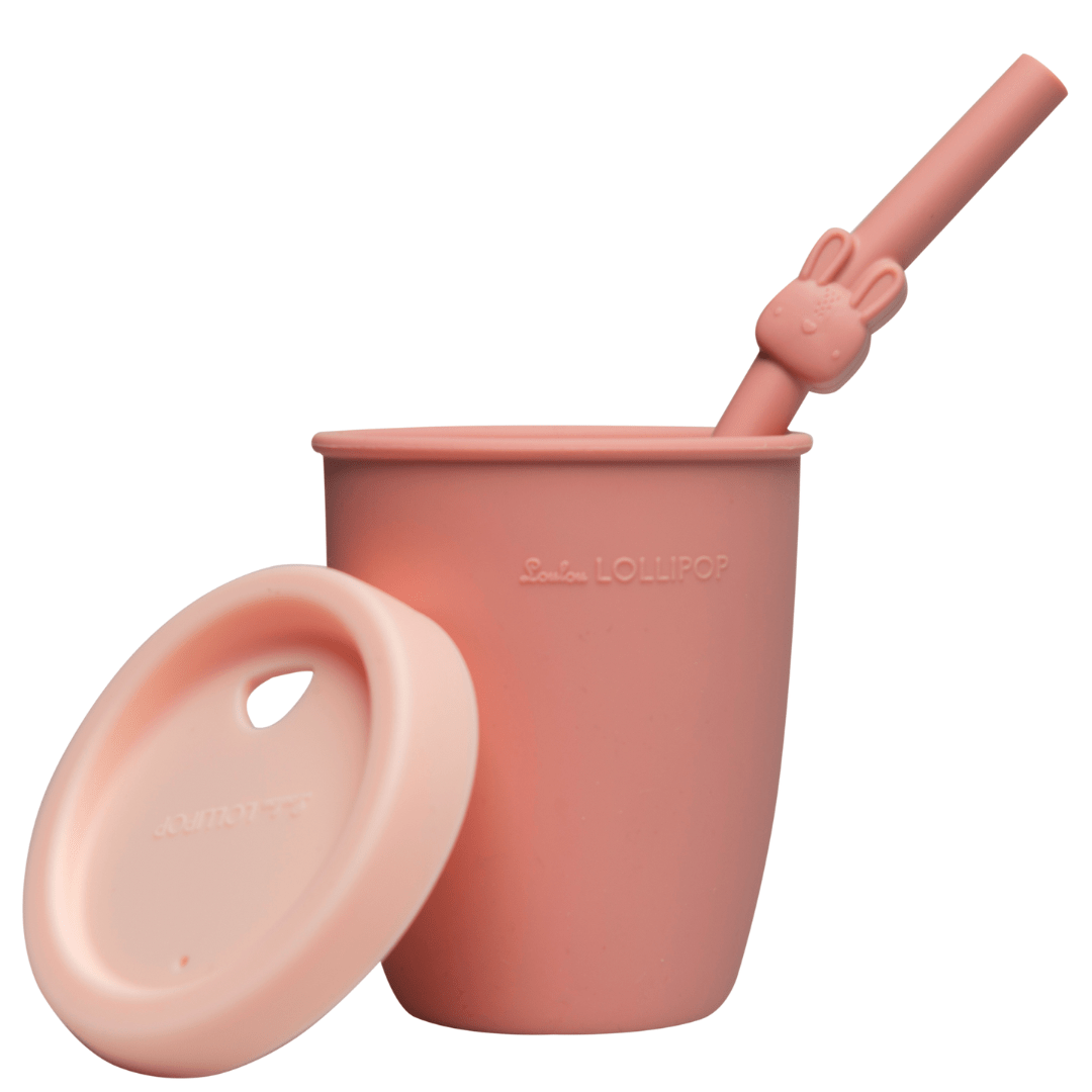 Silicone Toddler Cup with Straw & Lid Pink Bunny